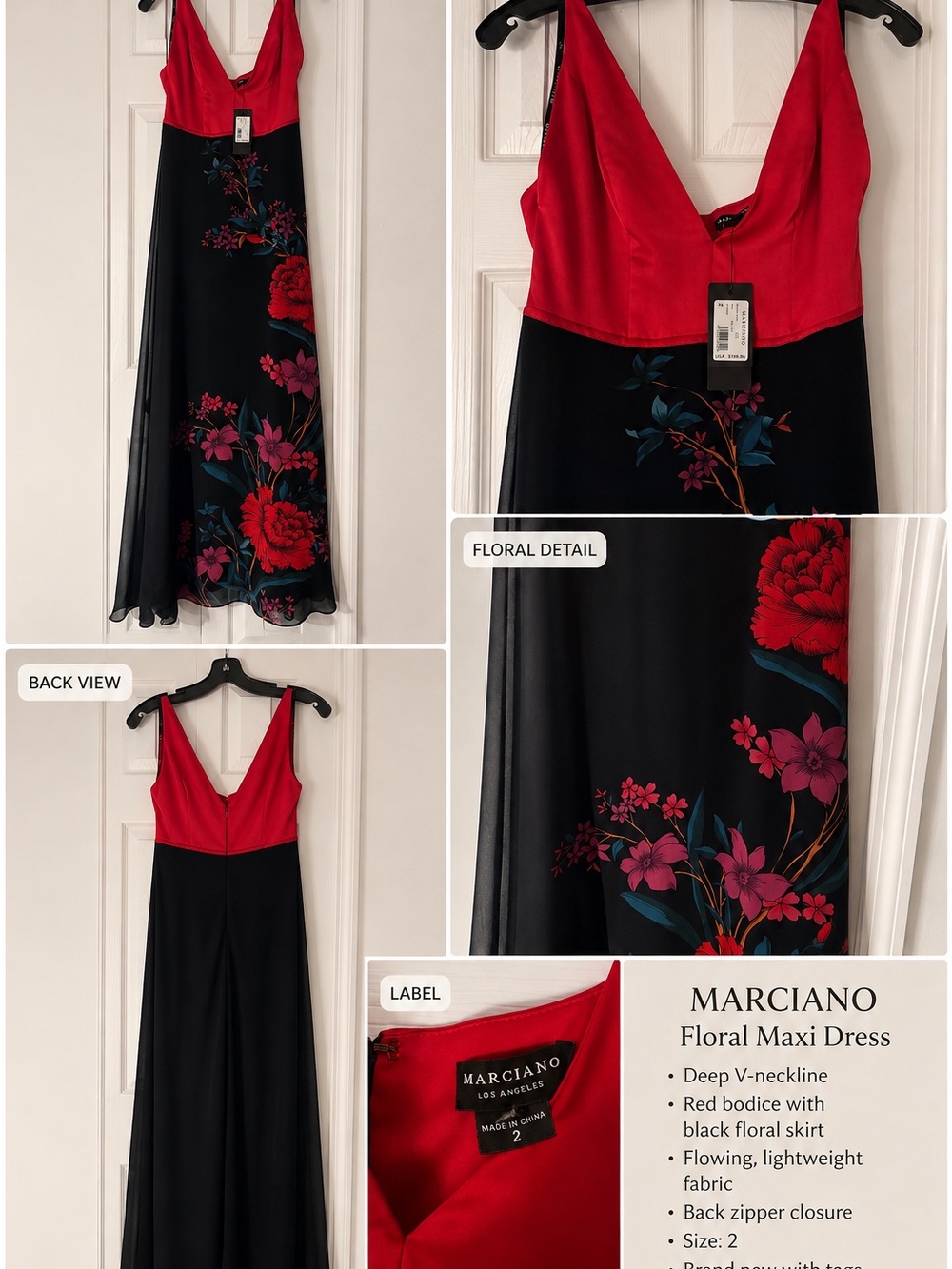 Marciano Red and Black Floral Maxi Dress